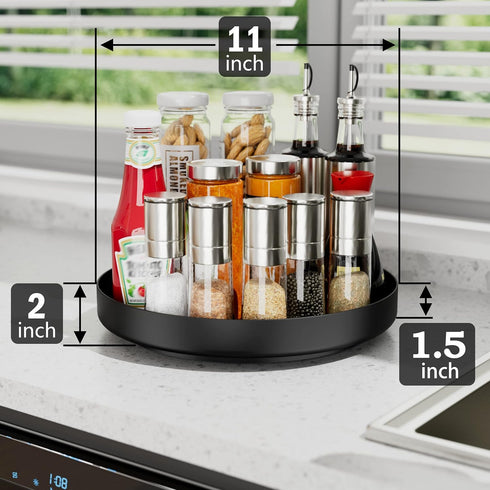 Ovicar 11 inch Lazy Susan Turntable Organizer, Black Rotating Spice Rack for Kitchen Countertop and Bathroom Storage