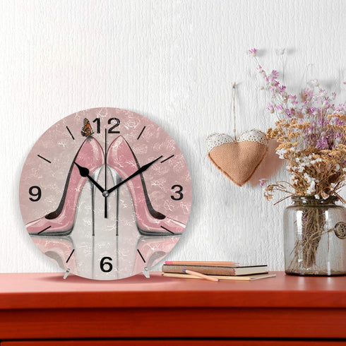ALAZA Home Decor Butterfly High Heel Shoe Wall Clock, 9.5 inch Round Acrylic, Non Ticking Silent Clock