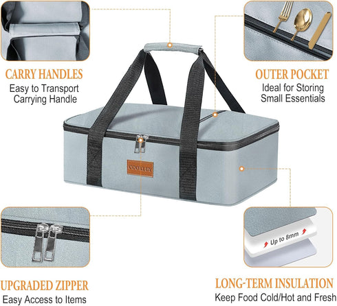 Cooklux 9x13 Insulated Casserole Carrier - Single Layer Design, Food Warmer Bag for Hot&Cold Food Travel, Fits