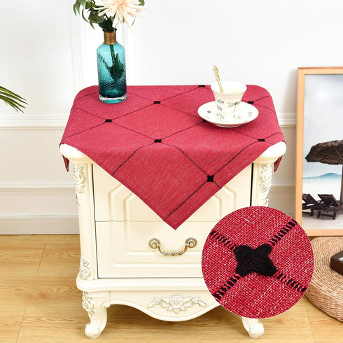 NEWISHER Farmhouse Embroidered Plaid Tablecloth Lattice Fabric Bedside Table Cloth Rustic Checkered