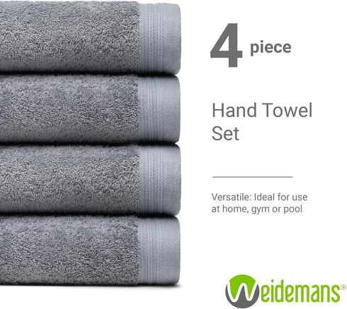 Premium Towel Set of 4 Hand Towels, 18" x 30", Dark Grey, 100% Cotton, Ultra Soft & Absorbent