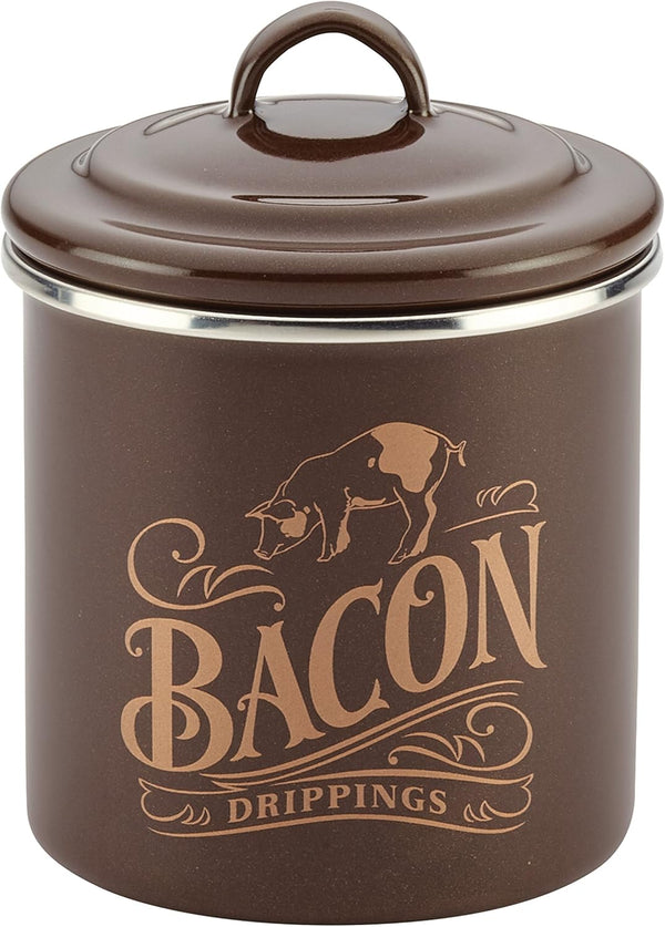 Ayesha Curry Enamel on Steel Bacon Grease Can, 4 Inch, Brown Container