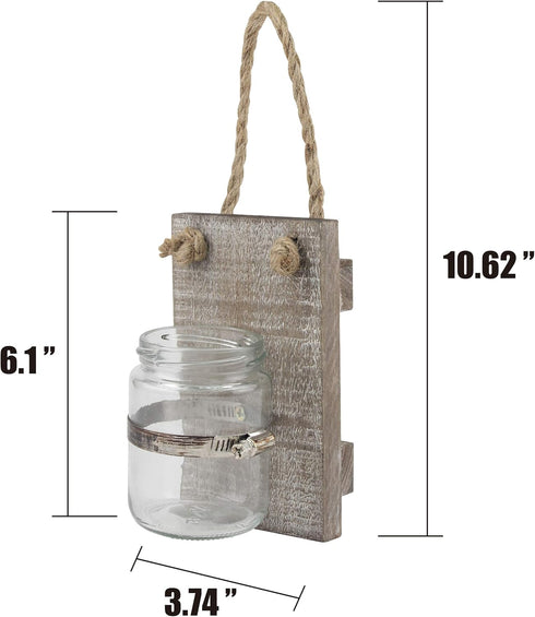 Stonebriar Rustic White Wash Wooden Mason Jar Wall Sconce Set with Hanging Loop