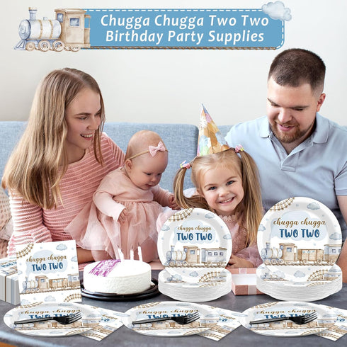 96Pcs 2nd 2 Set 24 Chugga Chugga Two Two Birthday Party Supplies Watercolor Train Year Old Paper Plates and Napkins