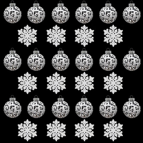 SLEETLY White Ornaments for Farmhouse Christmas Tree, Shatterproof Plastic 2.36 Inch Clear Swirl, Set of 18