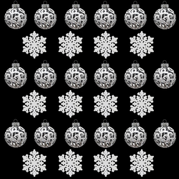 SLEETLY White Ornaments for Farmhouse Christmas Tree, Shatterproof Plastic 2.36 Inch Clear Swirl, Set of 18