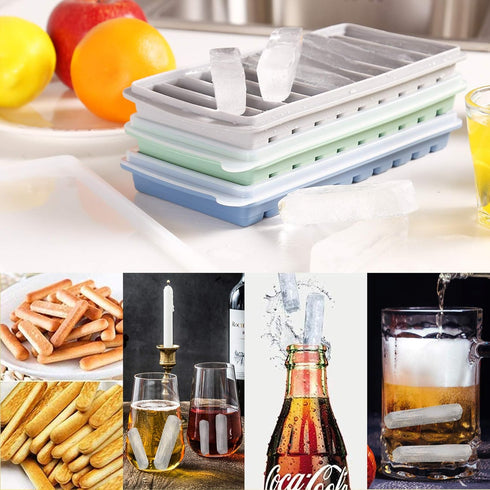 LessMo 3 PCS Ice Cube Tray, Long Ice Stick Tray Silicone with Lid, Reusable for Small Mouth Sport Bottles
