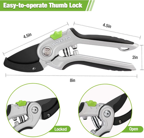 WORKPRO Garden Anvil Pruning Shears, 8" Heavy Duty Pruning Scissors with Ergonomic Handle for Thick Branches