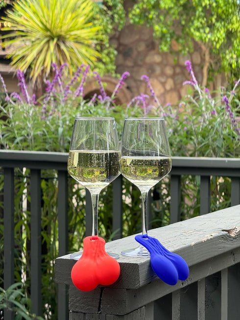 Wine Nutz, 6pcs Silicone Wine Glass Charms/Markers for Cocktails, Martinis, Rainbow Funny Gift
