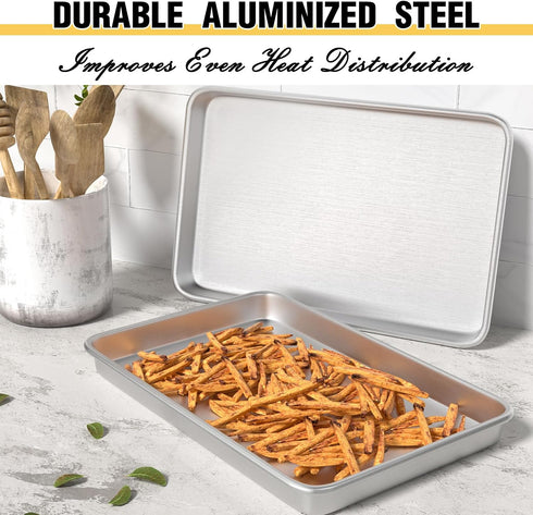 Commercial Quality Baking Sheet Pan Set, Natural Aluminum Cookie Sheet, Nonstick Baker's Half Sheet Pan, 2 Pack 18X13