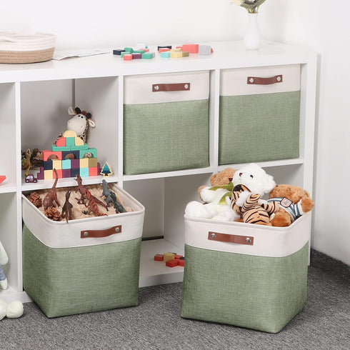Temary Cube Storage Baskets for Shelves, 4-Pack Fabric Storage Basket for Organizing Clothes, 13 Inch, White & Green