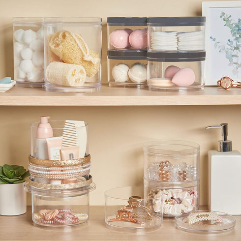 STORi Bella Tall Scrunchie Holder, Stackable Clear Plastic Container Set of 2 for Hair Accessories & Beauty Supplies
