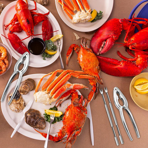 7 Set, Set Pcs Lobster Crackers and Picks Crab Leg Cracker Tools, Stainless Steel Seafood Crackers & Forks Nut Cracker