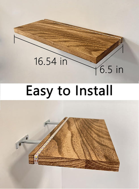 Comtelek Set 2, Floating Shelves for Wall Decor Wood Wall Mounted Shelves with LED Lights of Sturdy Rustic Wood Shelves