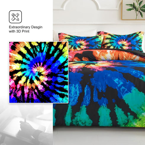 Set Sets 3 2 Koniroom Tie Dye Comforter Queen Size, Kids Comforter for Teen Boys Girls Women with Hippie Psychedelic