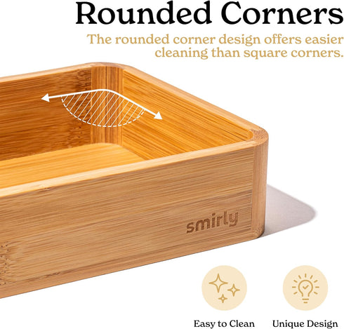 SMIRLY 5-Piece Bamboo Kitchen Drawer Organizer Set for Multi-use Storage Box for Utensils and More