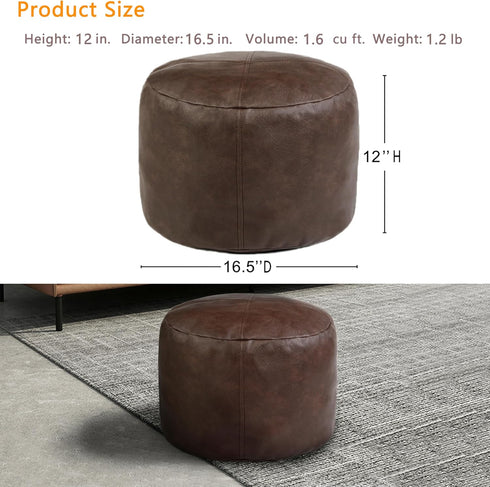 16.5Dx12H, Thgonwid Unstuffed Faux Leather Pouf Cover, Handmade Footstool Ottoman Storage Solution, Floor Footrest