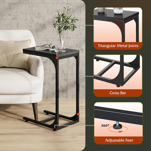 WLIVE C Shaped End Table, Small Couch Side Tables with Metal Frame, Sofa Table TV Tray for Living Room, Bedroom, Relief