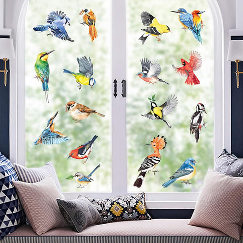 decalmile Spring Summer Birds Double Sided Window Clings, Hummingbird Parrot Window Decals Set of 17 Birds