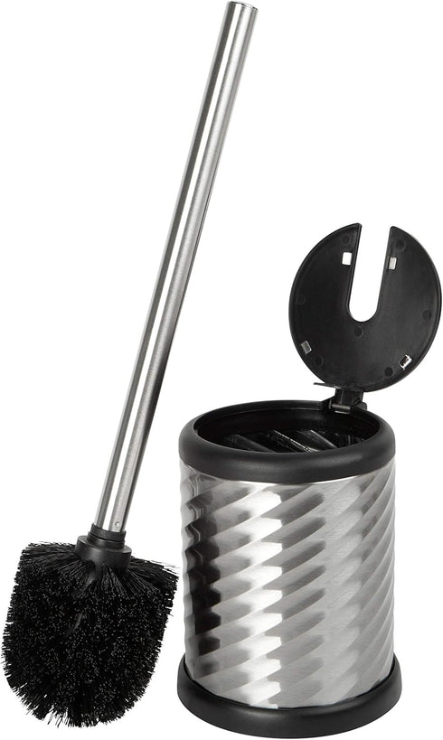 Bath Bliss Stainless Steel Swirl Toilet Brush Holder with Self Closing Lid