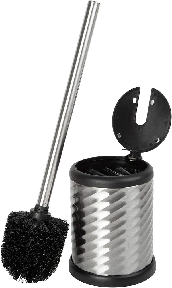 Bath Bliss Stainless Steel Swirl Toilet Brush Holder with Self Closing Lid
