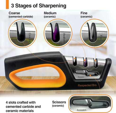 Premium-Ceramic-Knife-Sharpener, Versatile Kitchen Knife Sharpener Tool, Ideal for All Knives, Safe & Easy to Use