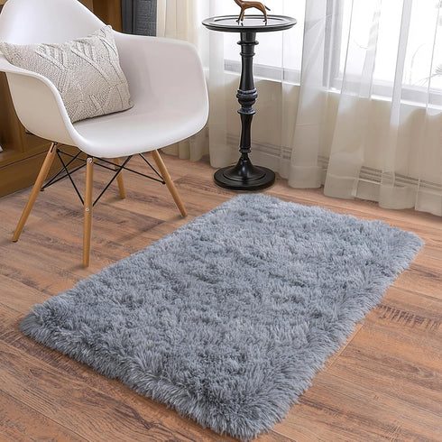 Soft Runner Rugs for Bedroom Hallways, 2x3 Grey Fluffy Shag Non Slip Area Rug for Living Room