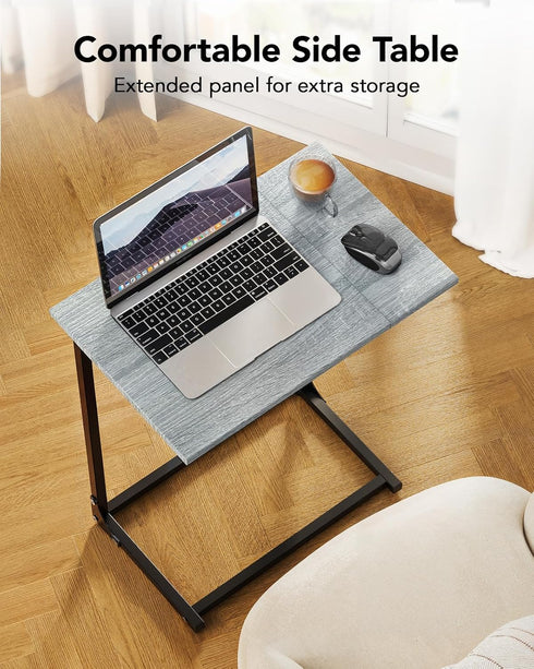 Pipishell C-Shaped Side Table, C Table for Sofa with Two-Piece Desktop & Metal Frame, Large Surface End Table