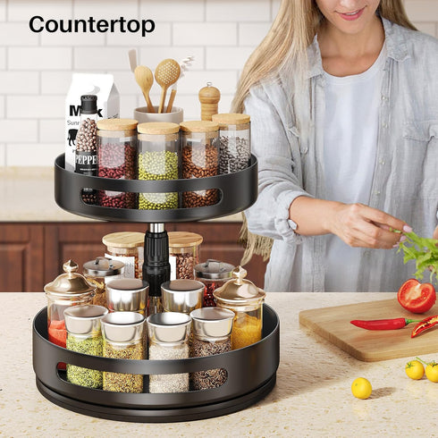 SAYZH 2 (10 inch) Lazy Susan Organizer Spice Rack - Tier Height Adjustable Spice Organization for Cabinet, Metal