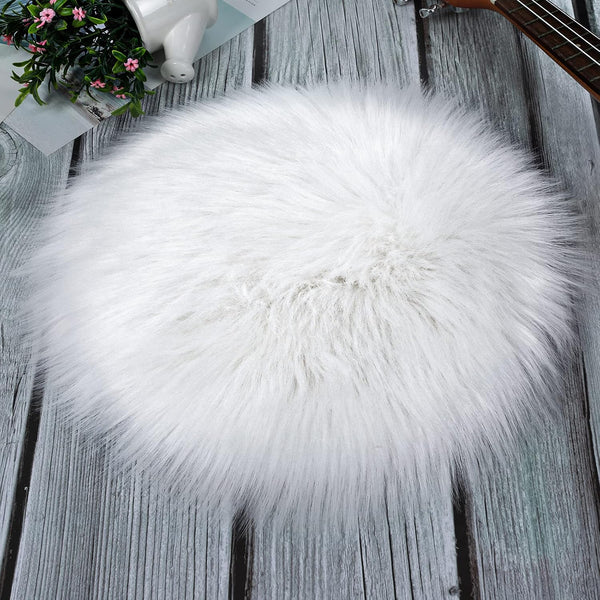 Molain Faux Fur Chair Pad - Faux Fur Rugs 12 inch Square Cover Seat Fuzzy Cushion for Living Bedroom Sofa, White