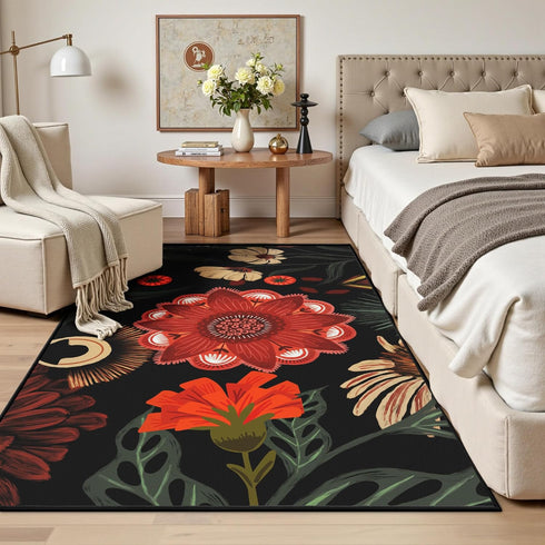 3x5 Tyrot Vintage Boho Floral Washable Area Rug Linen-Look Ultra-Thin Low-Pile Botanical Rugs Non-Slip Indoor Rug