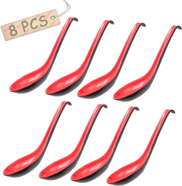 Comicfs Asian Soup Spoons - 8 Piece Set, Large Japanese Soup Spoons for Soba, Rice, Pho, Ramen