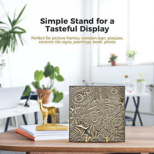 TR-LIFE Plate Stands for Display - 4.5 Inch Plate Holder and Metal Frame Stand for Pictures and Art (Gold 2 Pack)