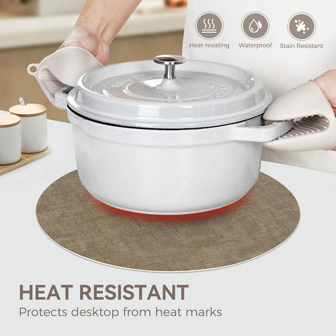 13" Set 6, Round Placemats of NCUE Dual-Sided Faux Leather Heat Resistant Table Mats, Waterproof Oilproof Washable