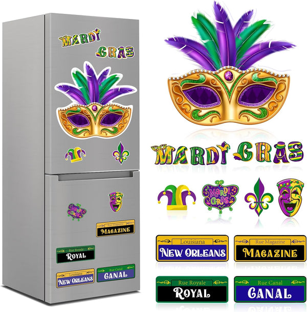 Mardi Gras Magnets Decorations, Refrigerator Magnets for Kitchen, Carnival Fridge Stickers and Dishwasher Cover