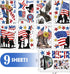 Mfault Memorial Day Land of The Free Window Clings 9 Sheets, 4th of July Patriotic America Military Soldier Boots Cross Stickers Decal Decorations, USA Veterans Day Eagle Helmet Home Kitchen Decor
