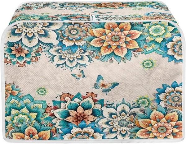 Quilted Boho Toaster Oven Covers, 4 Slice Kitchen Small Appliance Covers, Universal Size Dustproof Cover for Women Gift