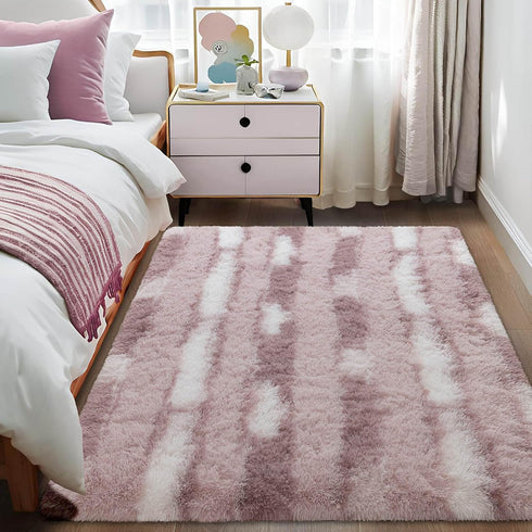 5x8 Meralax Area Rugs for Living Room Bedroom, Machine Washable Feet Soft Fluffy Shaggy Rug, Light Purple & White