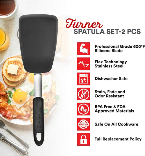 UpGood Silicone Turner Set, 600ºF Heat Resistant Kitchen Spatulas, Large & Small with Flexible Stainless Steel