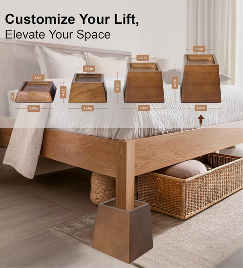 Lufia Wood Bed Risers 4 Inch, Premium Pine Furniture Risers, Sturdy and Stylish 4" Bed Lift for Sofa, Desk and More -