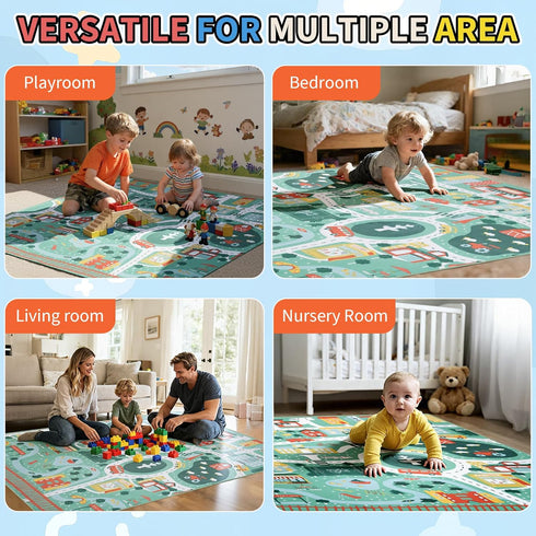 UKISS Rug55"x55" Educational Play Traffic Road Kids Car Mat,Non-Slip Washable City Kids Play Mat,Area Rug Kid Carpet