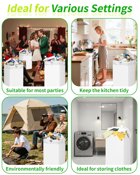30 4 Pack Kaiferty Gallon Disposable Trash Cans for Parties, Extra Large Collapsible Pop Up Trash Can with Handles