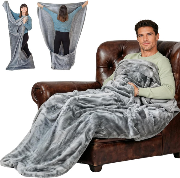 EzrAllora Giant Plush Fleece Lightweight Foot Pocket Blanket -Patent Pending- Premium Gifts