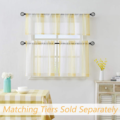Central Park Yellow and White Kitchen Window Curtain Valance, Stripe Sheer Boucle Linen, 54" W x 15" L
