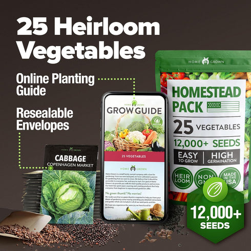 25 12,000+ HOME GROWN Variety Survival Seed Vault Heirloom Non-GMO Vegetable Seeds for Planting, High Germination