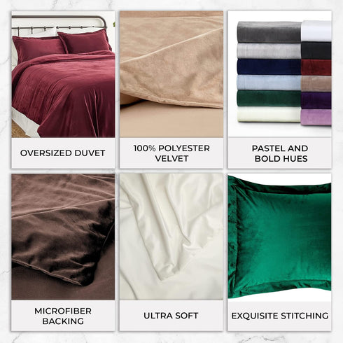 Venice Velvet Oversized Solid Duvet Set, 3 pcs, King, Navy Blue by Tribeca Living