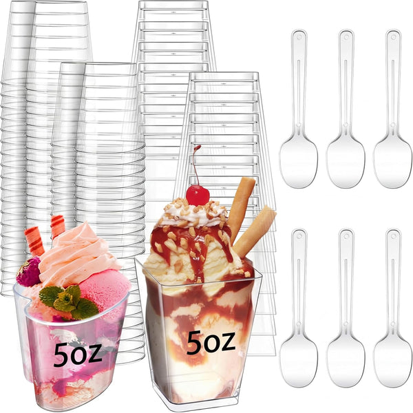 Funtery 300 Pack 5oz Mini Dessert Cups with Spoons, Reusable Clear Plastic