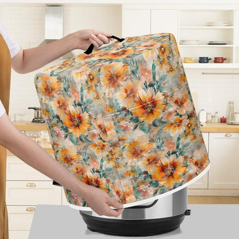 Orange Flowers Electric Appliance Cover, 6 Quart Stain Resistant Cover for Rice Cooker, Water Resistant Kitchen Decor