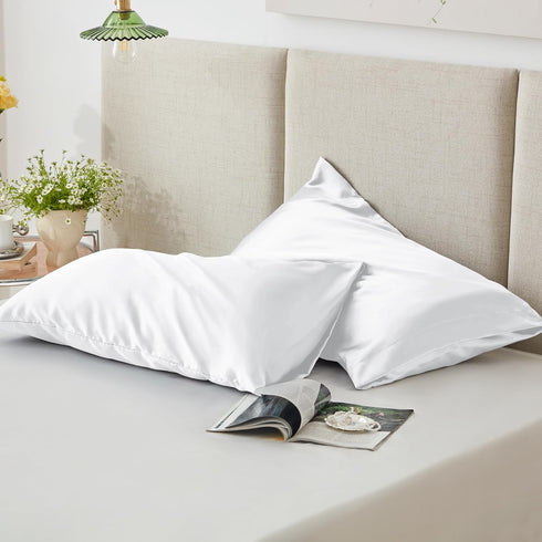 Love's cabin Satin Pillowcase for Hair and Skin - Queen Size Set of 2, 20x30 Inches, White