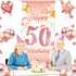 DPKOW Rose Gold 50th Birthday Banner - Backdrop, Wall & Garden Decoration, 185 x 90cm Fabric